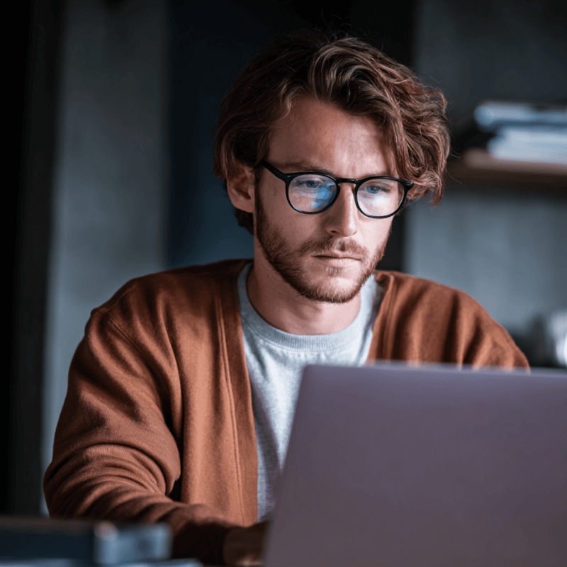 virtual concierge hub, man sitting at the computer